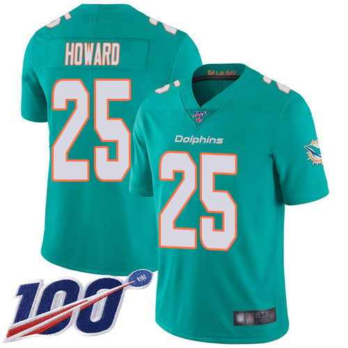 Nike Miami Dolphins #25 Xavien Howard Aqua Green Team Color Men Stitched NFL 100th Season Vapor Limited Jersey->miami dolphins->NFL Jersey